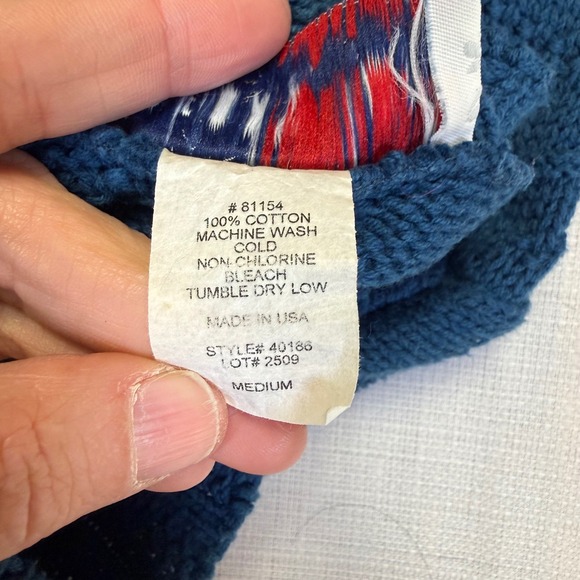 Vtg Bedford Fair‎ Blue Knit Cotton Diamond Pattern Mock Neck Sweater Medium - Picture 6 of 9